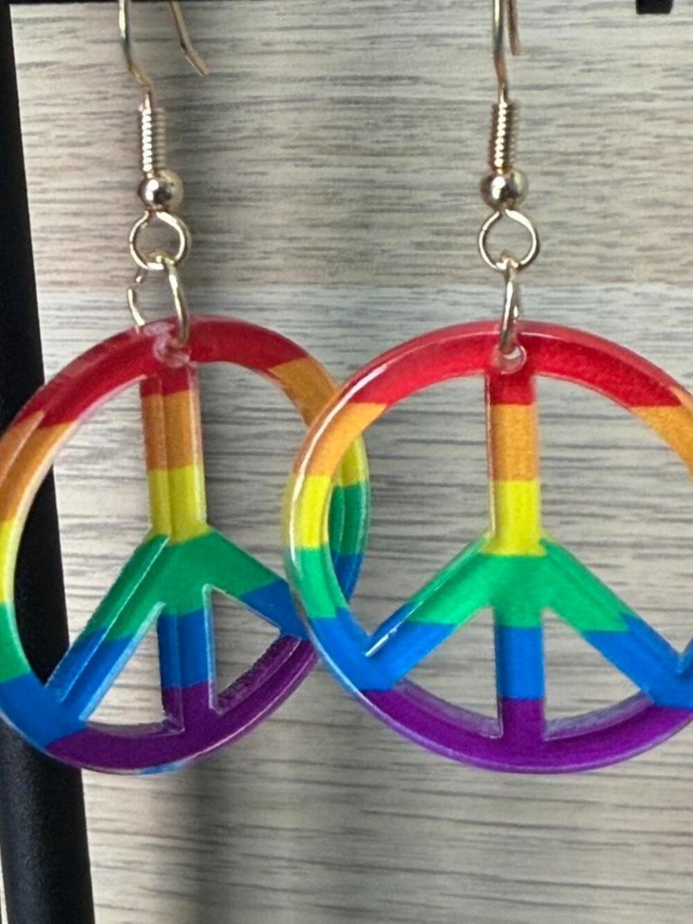 Rainbow Peace Sign Earrings | Boho Pride Festival Dangle Earrings